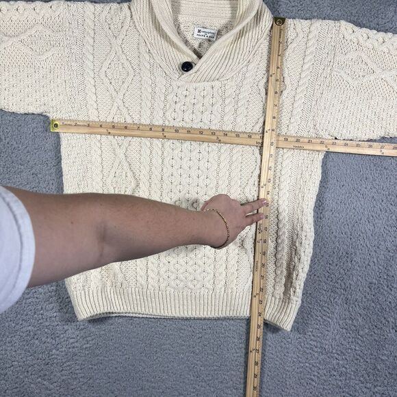 NWOT Carraig Donn Frank & Oak Merino Wool Sweater Fisherman Cable Knit L Button - Picture 4 of 7